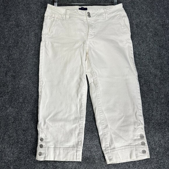 NYDJ Not Your Daughters Jeans Womens 6 White Denim Cotton Stretch Crop Button - Picture 1 of 10